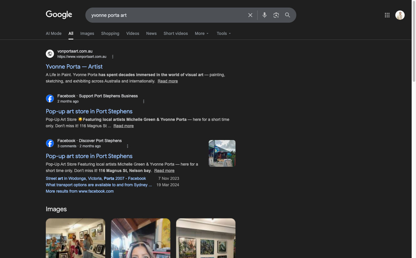 Google search result showing Von Porta Art ranking #1